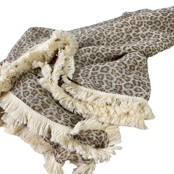 Chicos Womens Leopard Print Scarf Fringe Sheer Wrap 42x42 Square Beige Ivory - Picture 4 of 16